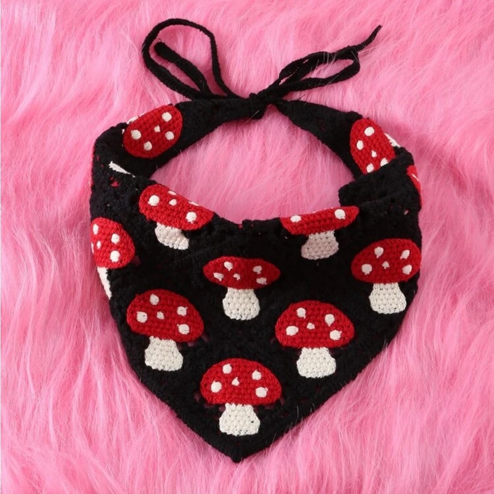 Mushroom Head Band Black White Crochet Knitted CONTAINS 2 Head Bands/ Head Wrap